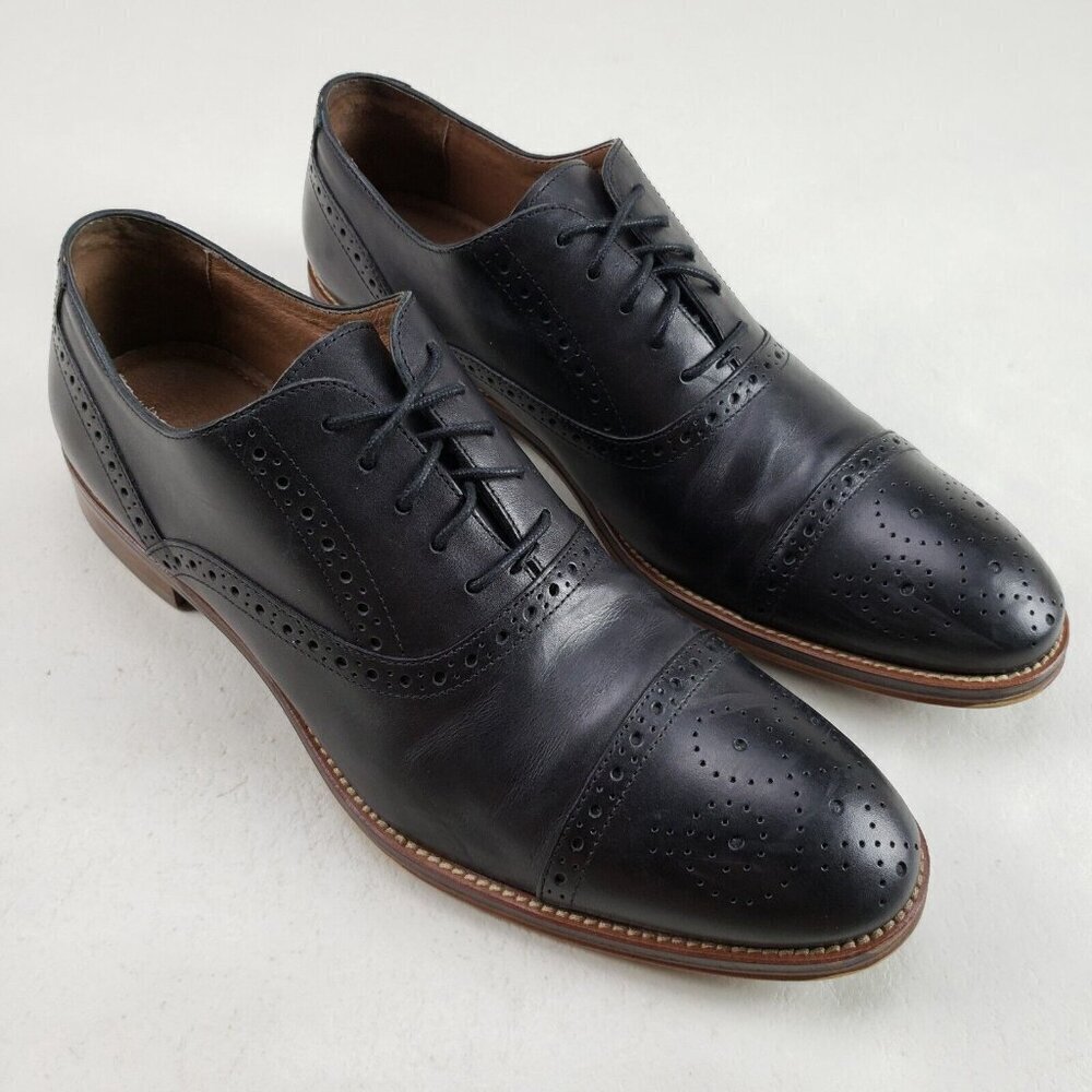 Johnston Murphy Conard Leather Oxford Mens 13 Black Brogue Cap Toe Dress Shoe